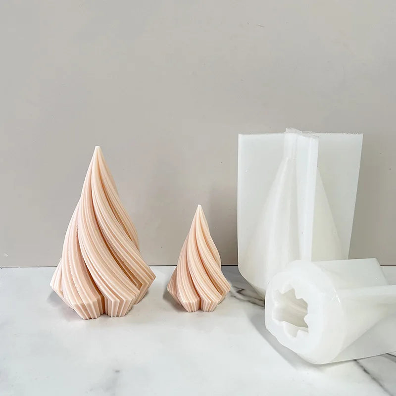 Geometric Curved Column Conical Spiral Triangle Silicone Eco-Friendly Candle Molds with Opp Bag