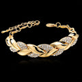 HOVANCI Wholesale Popular Gold Plated Leaf Shaped Bracelet Hips Hops Rhinestone Crystal Charm Bracelet Women Jewelry
