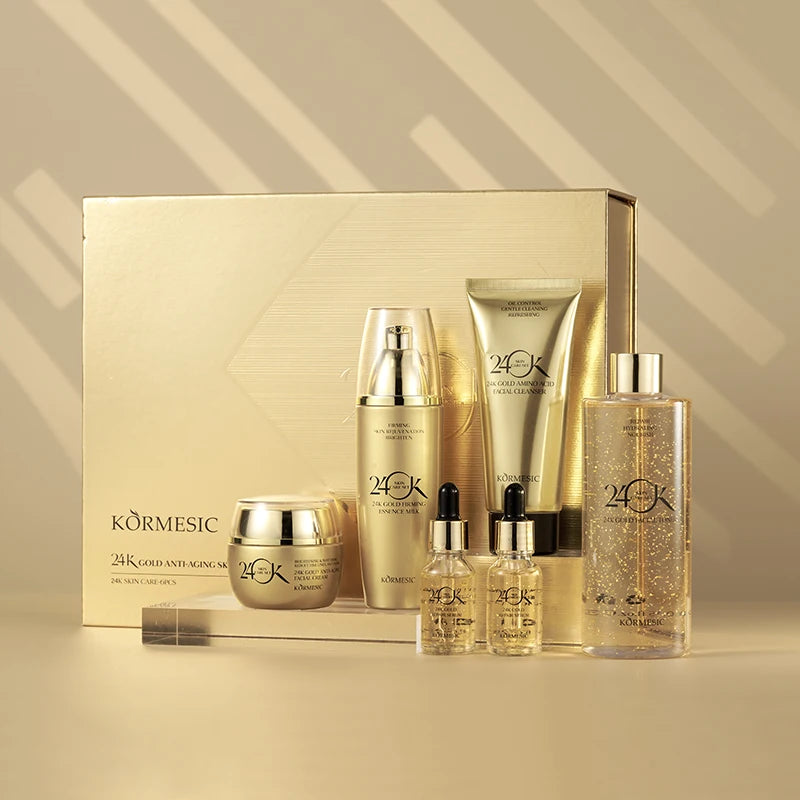 Private Label Organic Beauty Whitening Face Brightening Vitamin C Product Facial 24k Gold Anti-aging Cream Serum Skin Care Set (