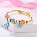 Korean Stainless Steel Butterfly Bangle Bracelet Adjustable Enamel Butterfly Cuff Crystal Bracelet