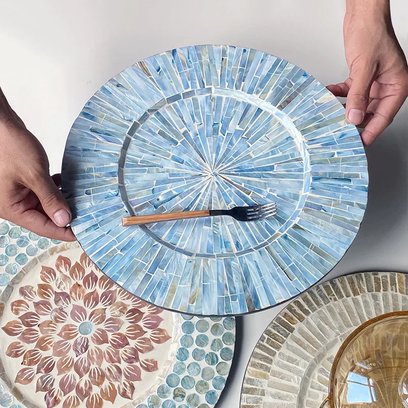 Round Table Placemat Beach Seashell Wedge Place Mats with Centerpiece Non Slip Washable Heat Resistant Dinning Table Mat