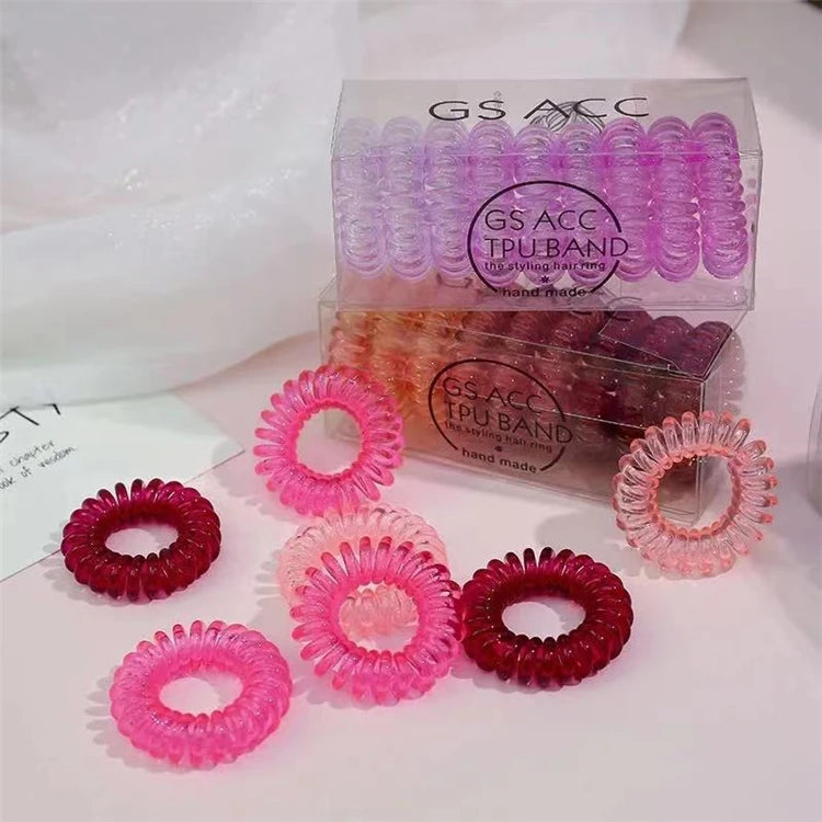 9pcs Colorful Stretchy Silicone Wrist Bracelet Elastic Coil Spiraled Hair Ties Sweet Style Hair Accessories