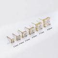 Wholesale 3mm to 8mm Square Cushion Cut Clear Diamond Zircon Ear Studs PVD Gold S925 Sterling Silver Stud Earrings for Women