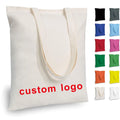 6oz Custom Print Logo Reusable Long Handle Cotton Canvas Tote Bag for DIY Advertising Promotion Gift & Calico