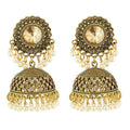 Ethnic Pearl Round Turkish Bells Indian Jhumka Earrings Women's Classic Vintage Gold Silver Color Hollow Earrings