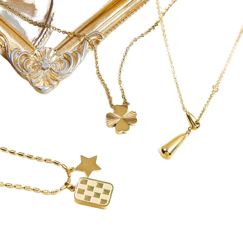 HOVANCI Women's Stainless Steel Waterdrop Pendant Necklace Gold Plated Tarnish-Free and Waterproof Star Design Jewelry