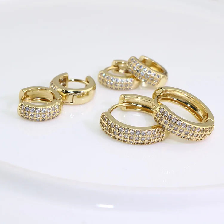EC1864 Bling Crystal Ear Jewelry Small Mini 18k Gold Cubic Zirconia Hoop Huggies Earring CZ Micro Pave Huggie Hoops Earrings