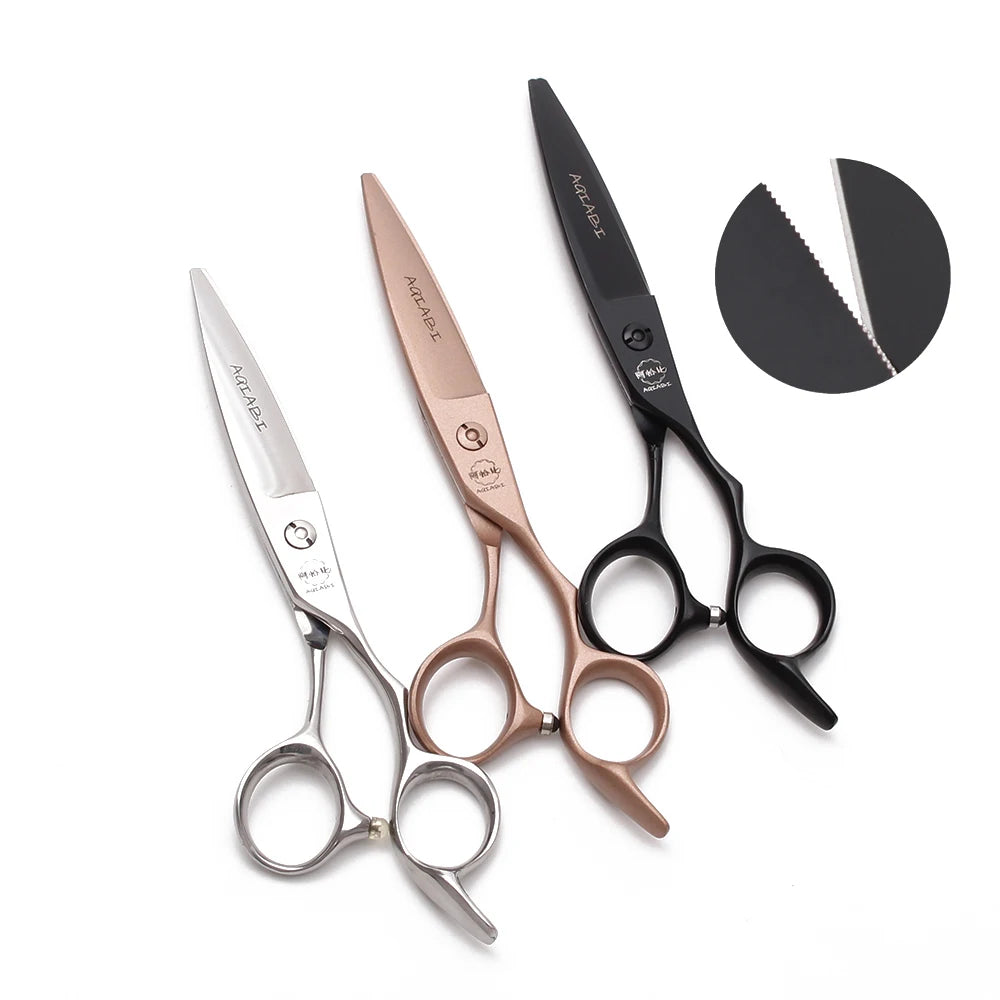 Barber Scissors Laser Blade 6'' Stainless Steel Hair Cutting Scissors Professional Black Hairdressing Shears Styling Tools A9123