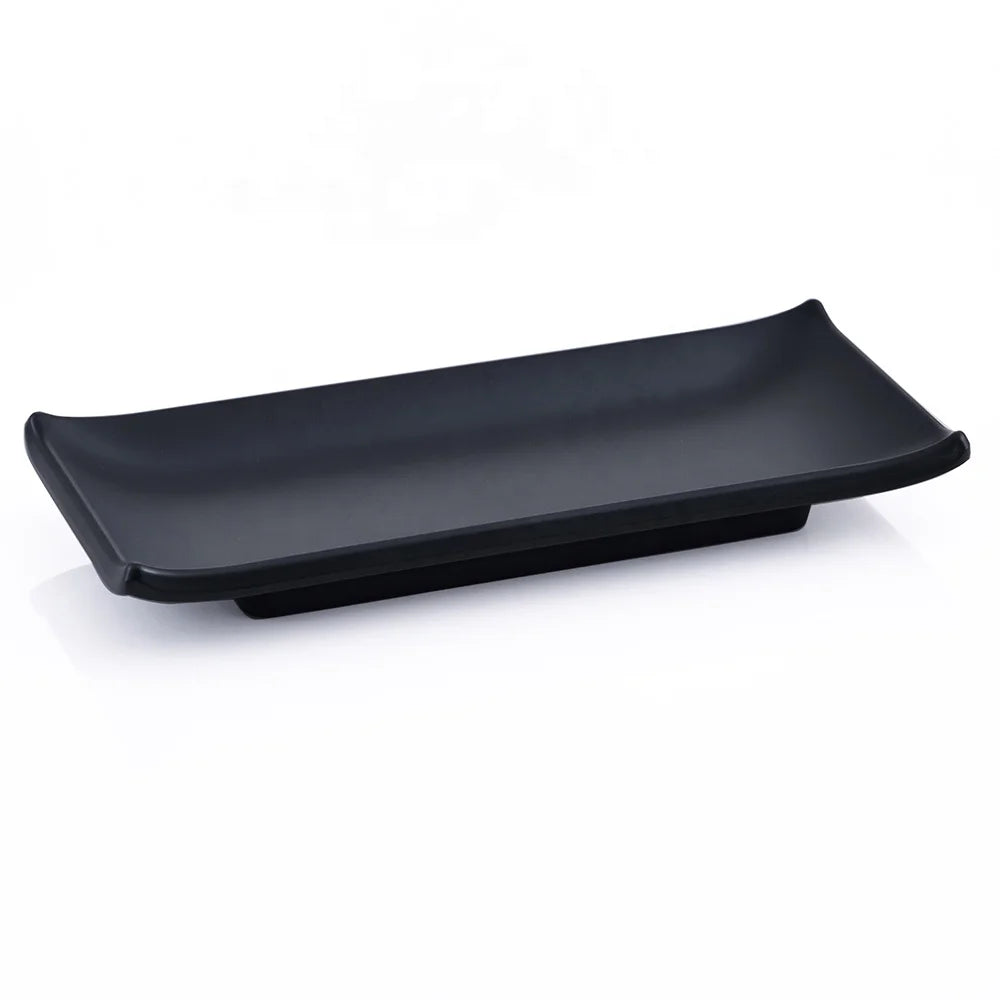 Restaurant Dinnerware 9 Inch Black Rectangle Sushi Serving Melamine Plate Eco-Friendly BPA Free Food Grade