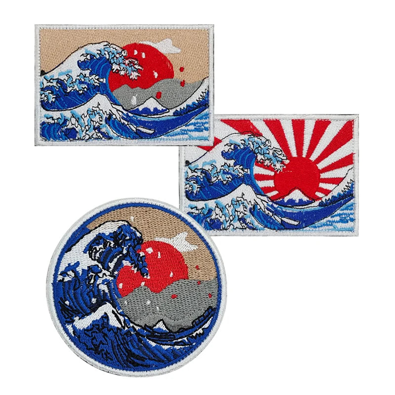 Kanagawa Wave Ukiyo-e Embroidery Patch Backpack Decorative Cloth Sticking Badge