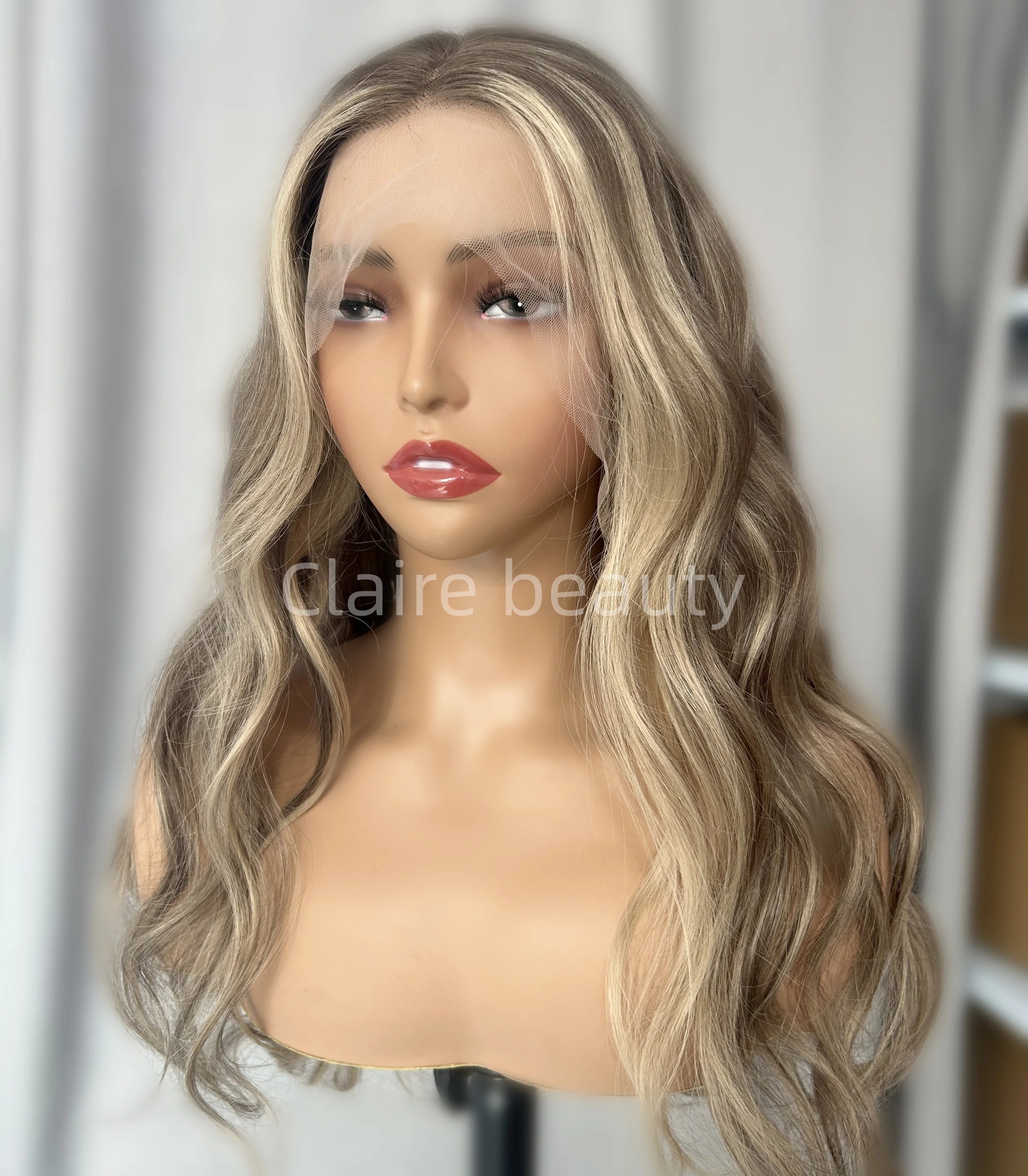 Virgin European Hair HD  Lace Wig Highlights Blonde Cuticle Aligned Transparent Lace Front Wig for White Women