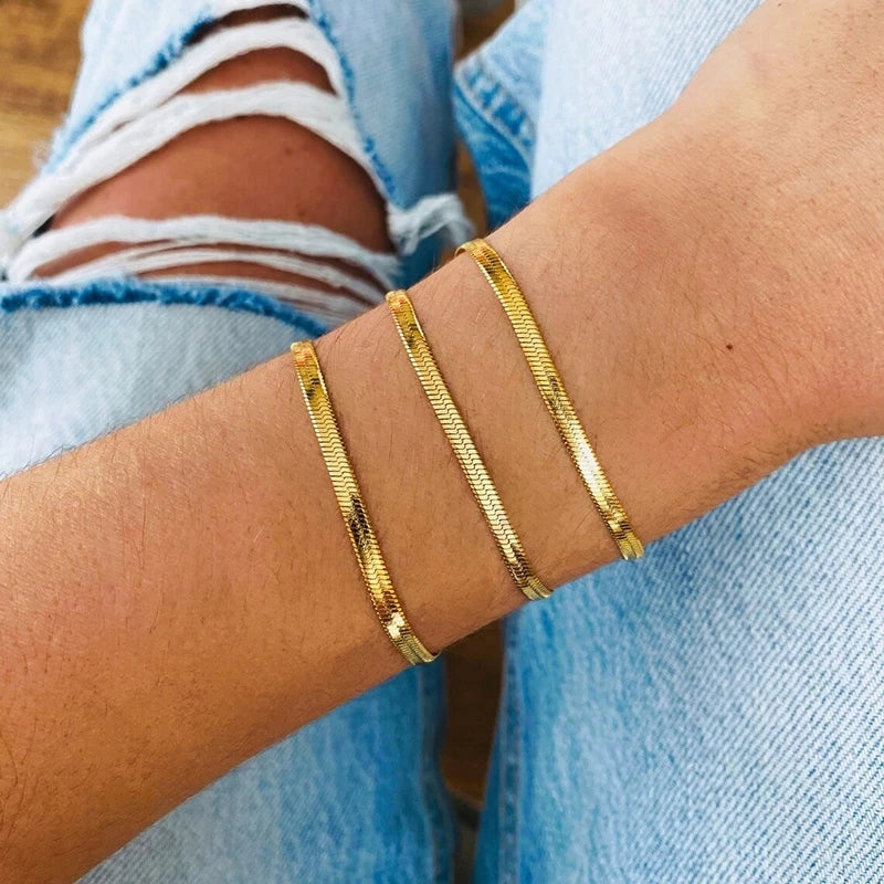 2022 3MM/4MM/5MM Stainless Steel Snake Chain Bracelet for Women 18K Gold Color Bracelets 316L Jewellery Wholesale