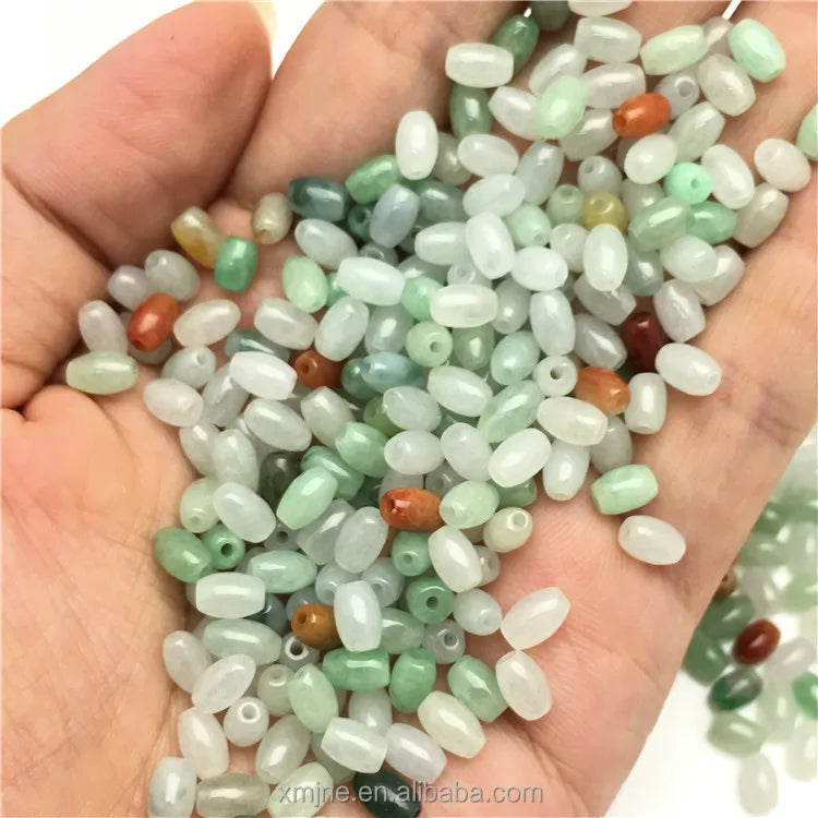 Myanmar Loose Beads Jade Grade a Color Jade Loose Pieces Small Long Beads 4X6mm Rice Beads Diy Jade Accessories Wholesale