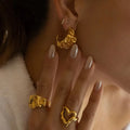 INS 18K PVD Gold Plated No Fade Stainless Steel Jewelry Gift Exaggerated Lava Stud Earrings for Women