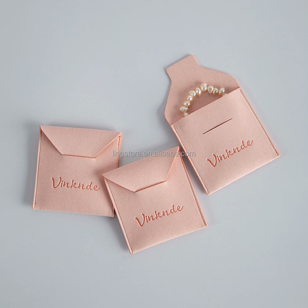 New Design High Quality Luxury Thick  Microfiber Bag Ring Necklace Earrings Gift Packaging Jewelry Pouch with Custom Deboss Logo