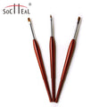 Socheal 3pcs Red Handle Flat Liner Oval Nail Brush Pointed Tool Best Nylon Nail Art Brush Set