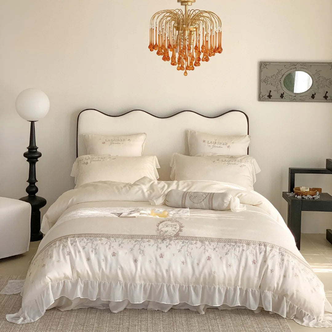 Summer 100% Lyocell Fiber Embroidery Flowers Gold Duvet Cover king Size Bedding Set Home Textile