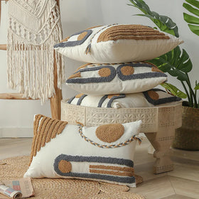 Tufted Decorative Pillowcase Throw Pillow Cover Orange Grey Cushion Cover Geometric Pattern Cushion Shell for Home Sofa