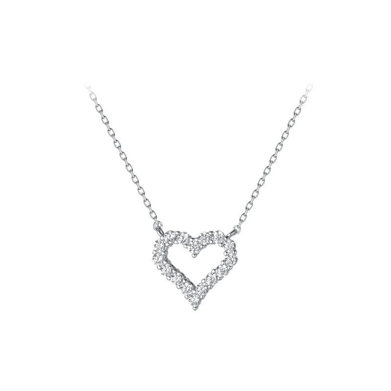 925 Sterling Silver Fashion Romantic Hallow Out Heart Sparkle CZ Pendant Necklace for Women Party Fine Jewelry