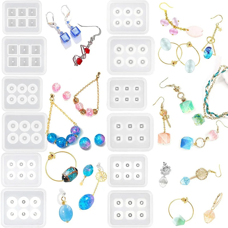 12-Piece Silicone Mold Set DIY Epoxy Resin Silicone Mold Necklace Earrings Pendant Jewelry Beads Making