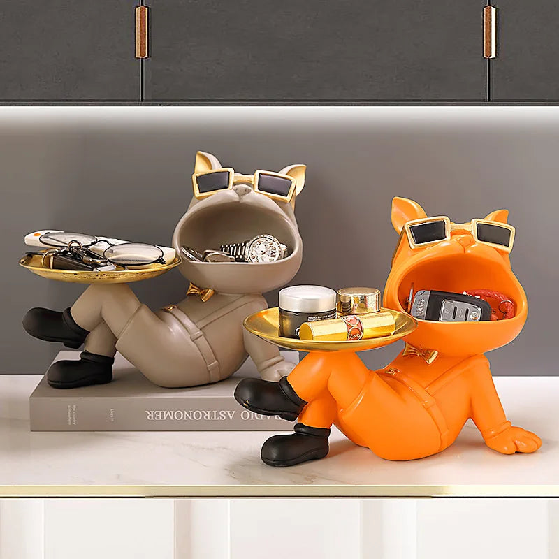 French Bulldog Resin Statue Animal Table Tray Ornaments for Living Room Decor Dog Sculpture for Desk Home Interior Art Theme