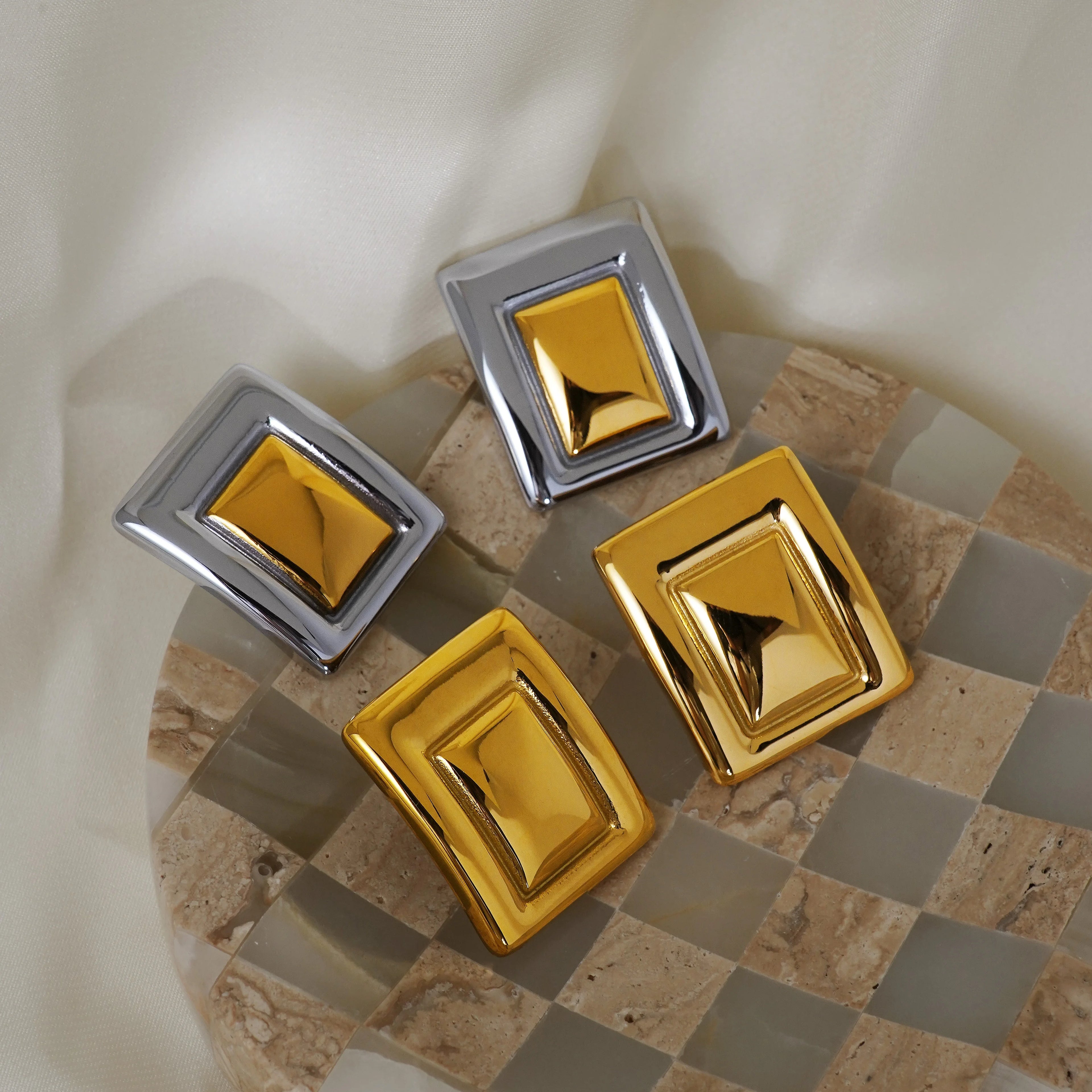2024 Dazan New HOT 18k Gold Plated Hypoallergenic Stainless Steel Vintage Gypsy Dancer Square Mixed Stud Unique PROM Jewelry