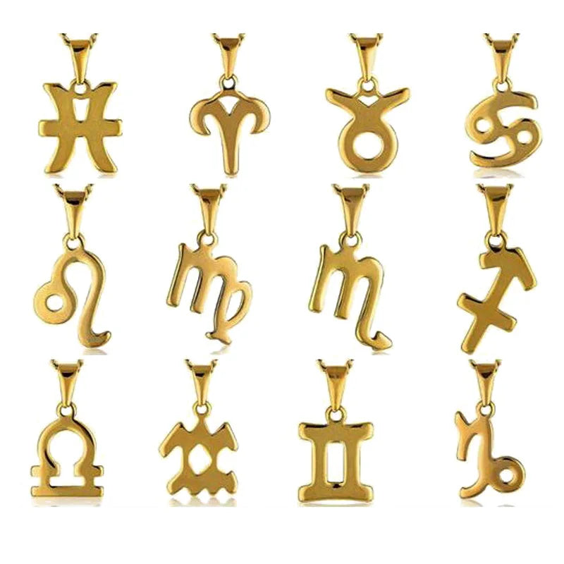 Ready to Ship 12 Zodiac Letter Pendant Stainless Steel 18k Gold Astrology Necklace Jewelry Zodiac Signs Pendant Women