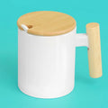 Ceramic Mug With Wooden Handle Tea Coffee Cup Sublimation Blank Water Cup With Spoon for Custom Advertised Business Gifts