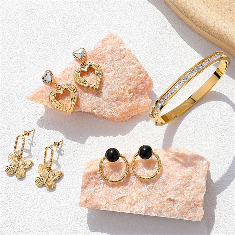 Custom Women Accessories Jewelry Gold Plated Dainty butterfly Heart Earrings