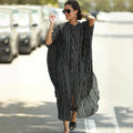 New Style  Dress African Black Vertical Stripes Swim Suit With Cover up
