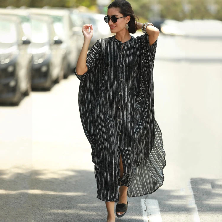 New Style  Dress African Black Vertical Stripes Swim Suit With Cover up