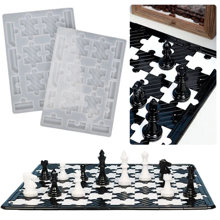 International Chess and Board Silicone Mold UV Epoxy Resin DIY Silica Mould Chess Board Games Checkers Puzzle Game Mold Tool