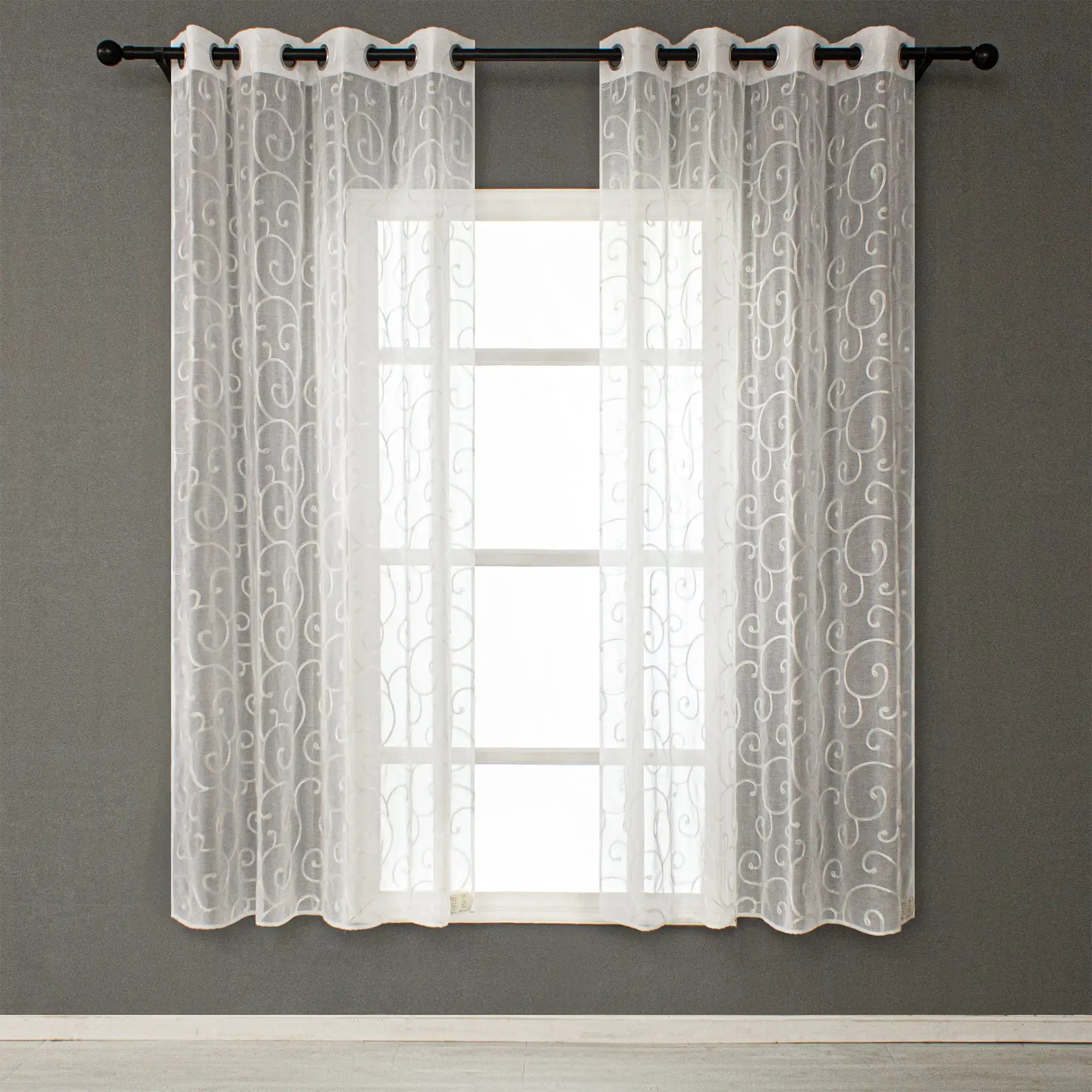 Wholesale White European Cheap Sheer Embroidery Window Drapes Tulle Embroidered Curtains for Home Living Room