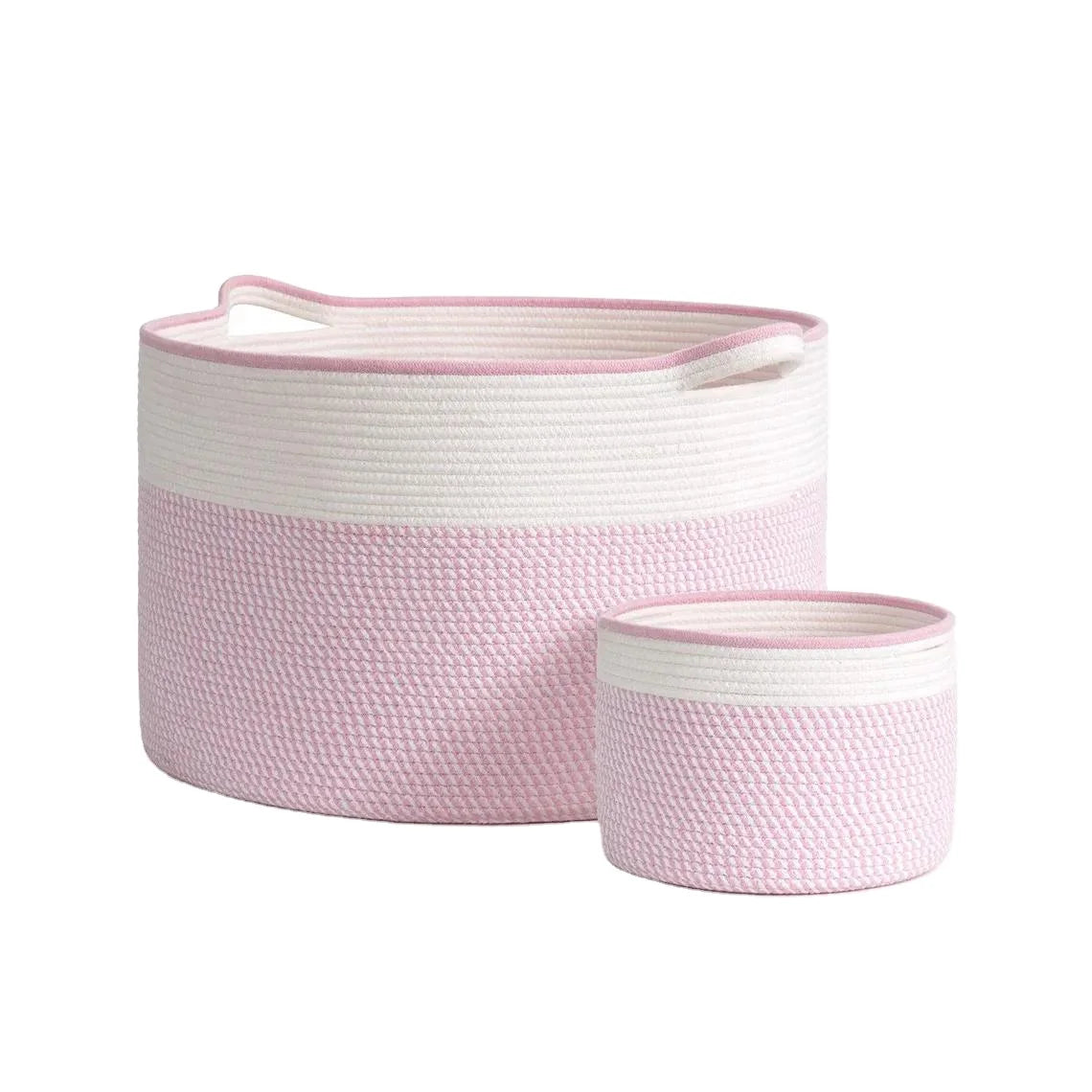 KUYUE Pink extra Large Blanket Basket for Nursery Living Room  Woven Cotton Rope Laundry Hamper  Bonus Small Storage Basket