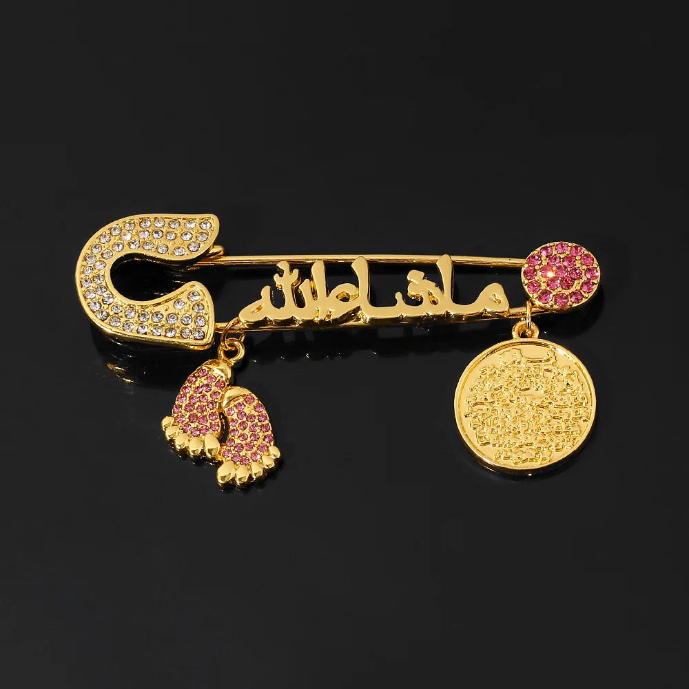 Trendy Muslim Diamond Footprints Brooch Gold Carving Diamonds Brooches Baby Collar Clip Badge Pins Rhinestone Brooch