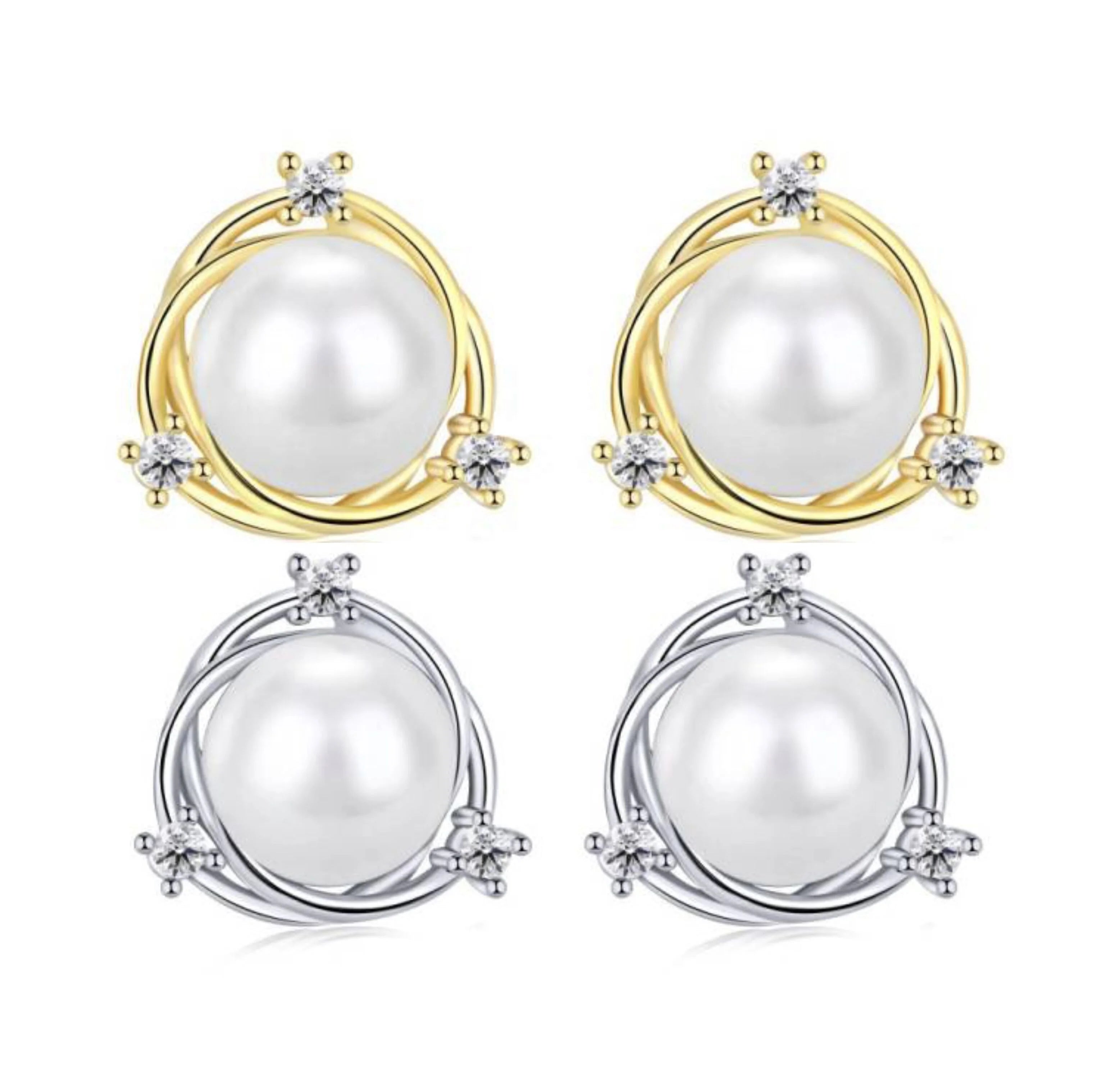 Fine Jewelry Pear Earrings 14K Gold Plated Hypoallergenic Pearl S925 Sterling Silver Studs Earrings for Women Girls
