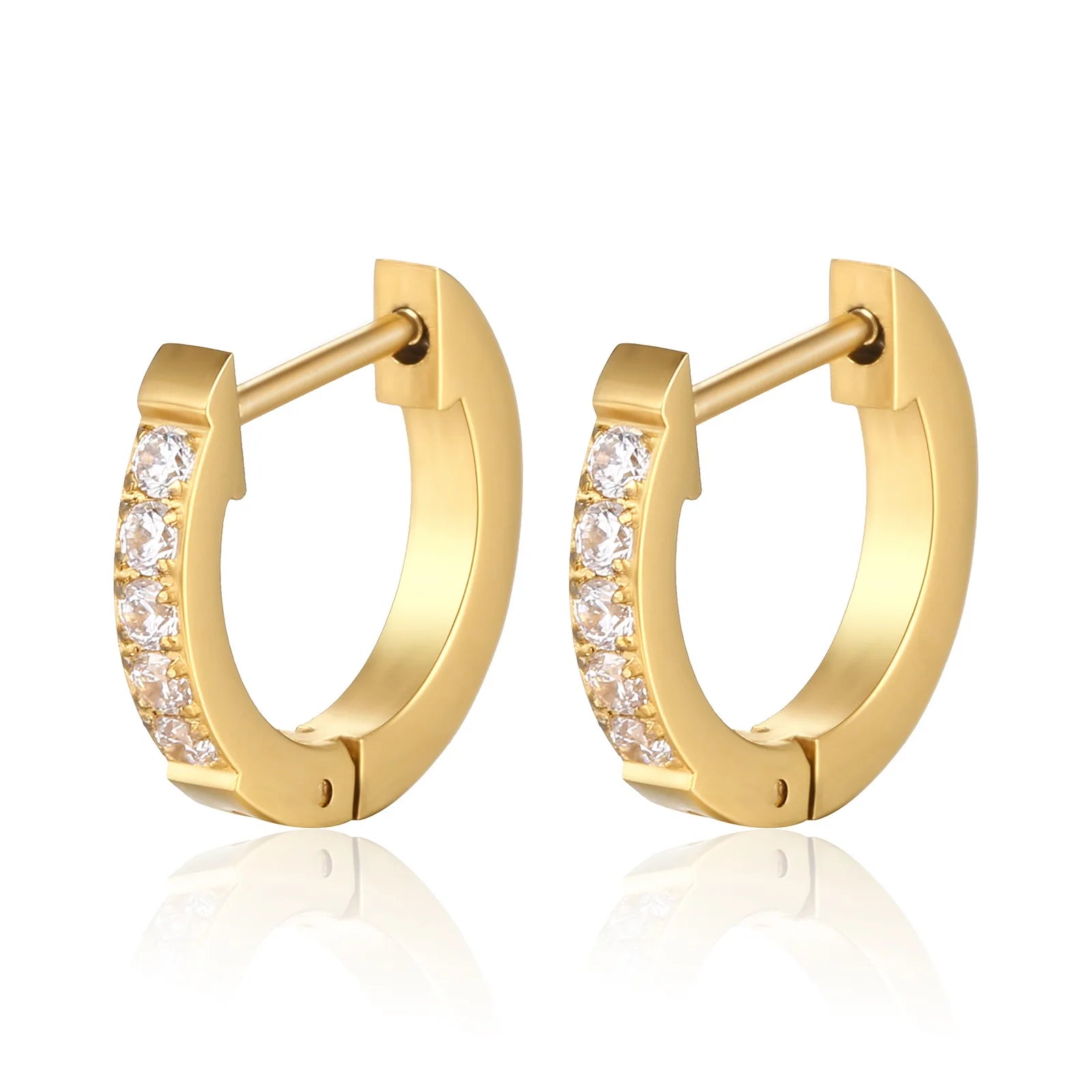 Ctue Girl Stainless Steel Crystal Small 18k Gold Plated Hoops Earrings