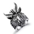 Fashion Sheep Goat Horn Head Ring Satan Worship Baphomet Aries Zodiac Wicca Star Rings Punk Animal Jewelry