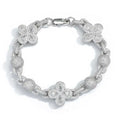 Hip Hop Jewelry Iced Out Diamond Four-Leaf Clover Bracelet Women's Full Pave Shiny Zircon Round Ball Beaded Link Chain Bracelet