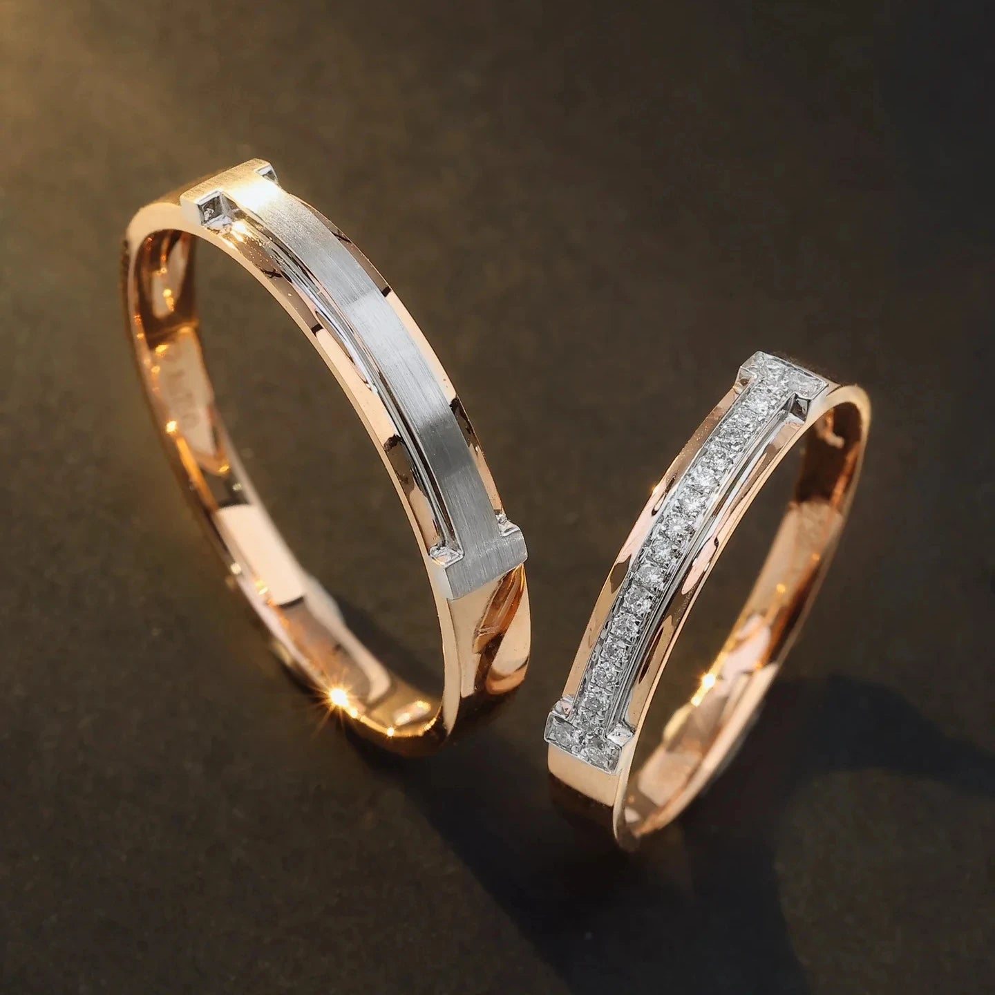 H&F Fine Jewelry Rings Wedding Bands Gold Ring for Wom AU750 Natural Diamond White Gold Wedding Ring Set for Man and Woman