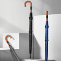Promotional Double Canopy Windproof Waterproof Golf Umbrella Automatic Open 120cm Diameter All-in-One Design Leather Ring Wooden