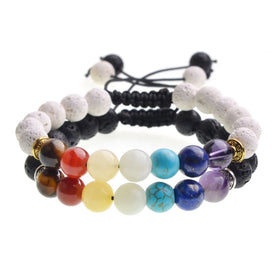 Wholesale 7 Chakra Reiki Healing Stone Bracelet Lava Stone Beads Woven Bracelet Cheap Fashion Bracelet