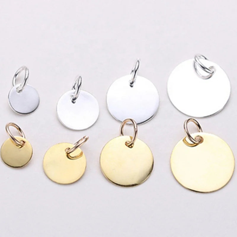 Blank Engravable DIY Jewelry Custom Round Logo Disc 925 Sterling Silver Circle Tags for Necklace Bracelet