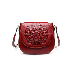 Women's Retro Vintage Genuine Leather Handbag Embossed Shoulder Bag for Winter Autumn Summer Fashion