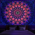 Custom UV Reactive Wall Tapestry Night Glowing Black Light Mandala Wall Hanging Decor Bohemian Hippie Room Aesthetic Decoration