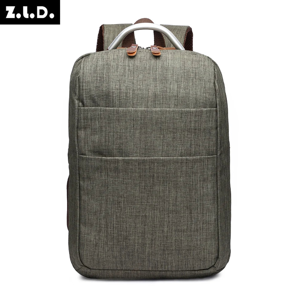 Metal Handle Casual Large Capacity Canvas Multi-Compartment Zipper Laptop Bag Travel Backpacks Men's Backpack