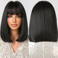 Factory Outlet Black Synthetic Wigs Dark Shoulder Length Straight Wigs with Bangs Short Wig for Women Natural