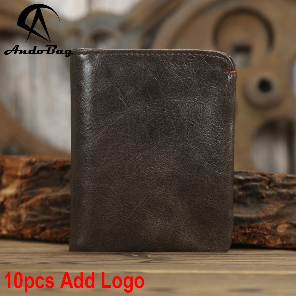 AndoBag Super Soft Men Short Wallet Vintage Genuine Cow Leather Handmade Bifold Thin Wallets Vertical Mini Purse Card Holder