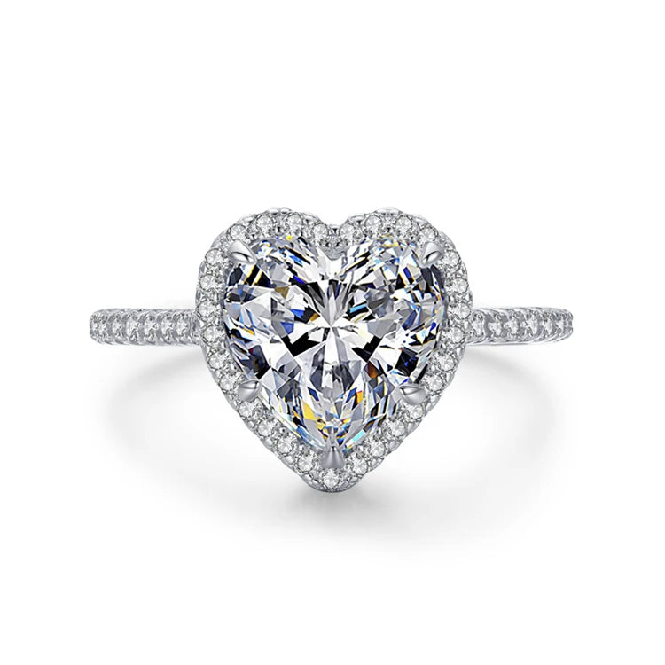 Full Zircon Rhinestone Heart Love Shape Princess Engaged Wedding Rings Women Sterling Silver 925 Ring