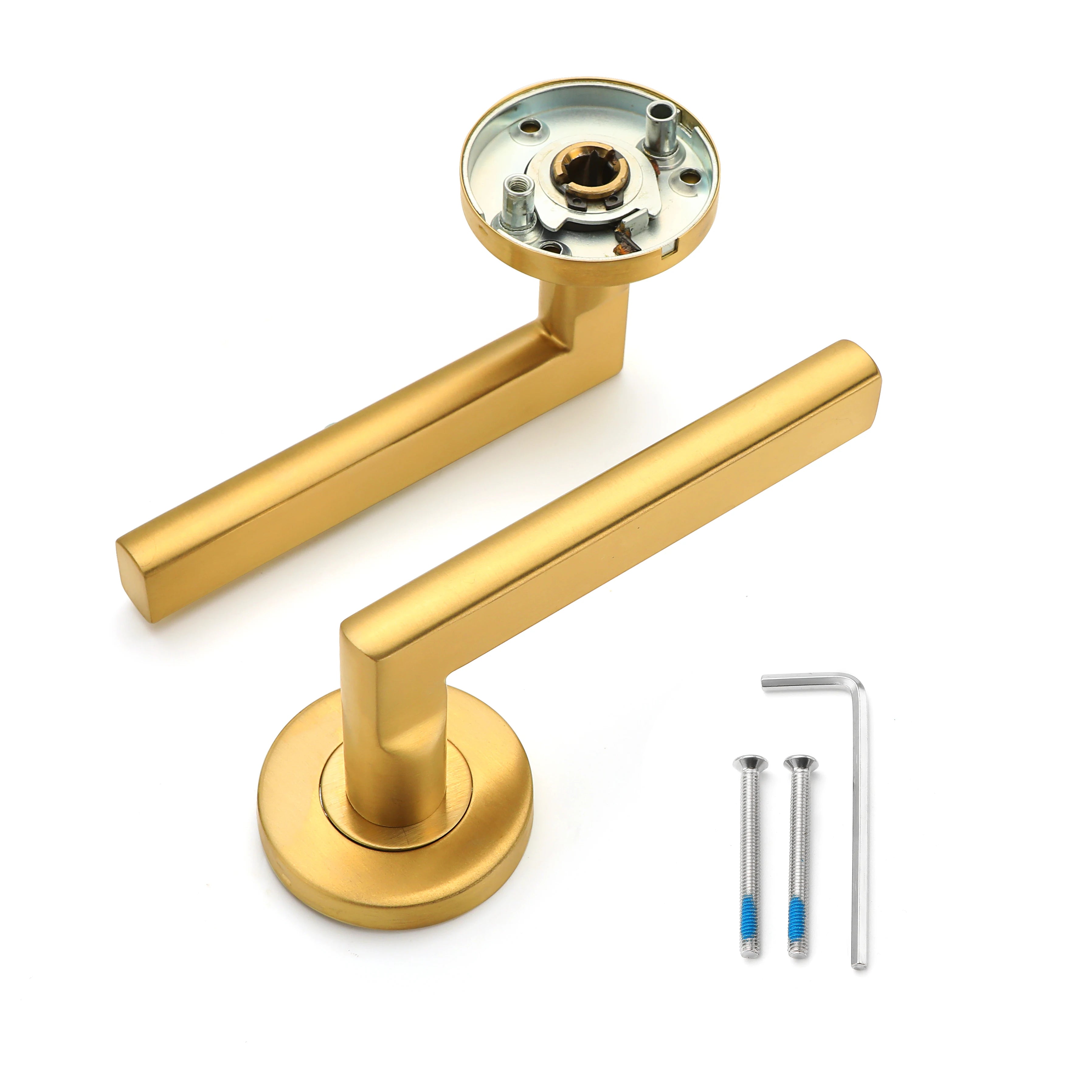 Contemporary Security Large Door Handle Metal Interior Right Angle Door Lever Handle Gold for Bedroom Wood Door